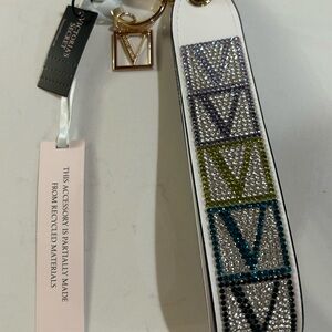 Victoria's Secret White With Gold Multicolor Accents Wristlet Key Holder. NWT